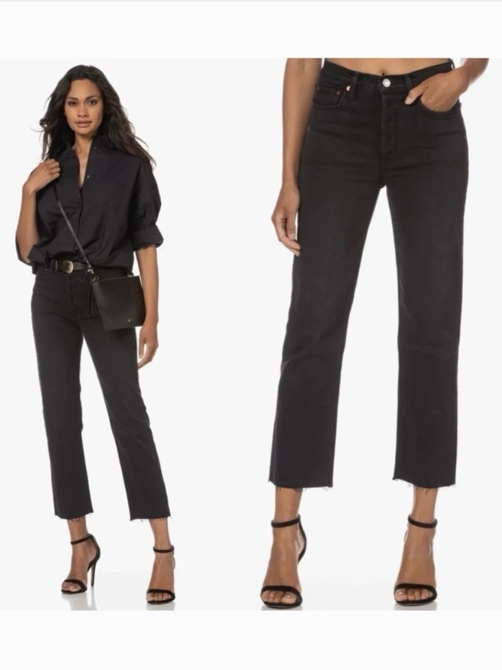 Re/Done Black Cropped Straight Jeans